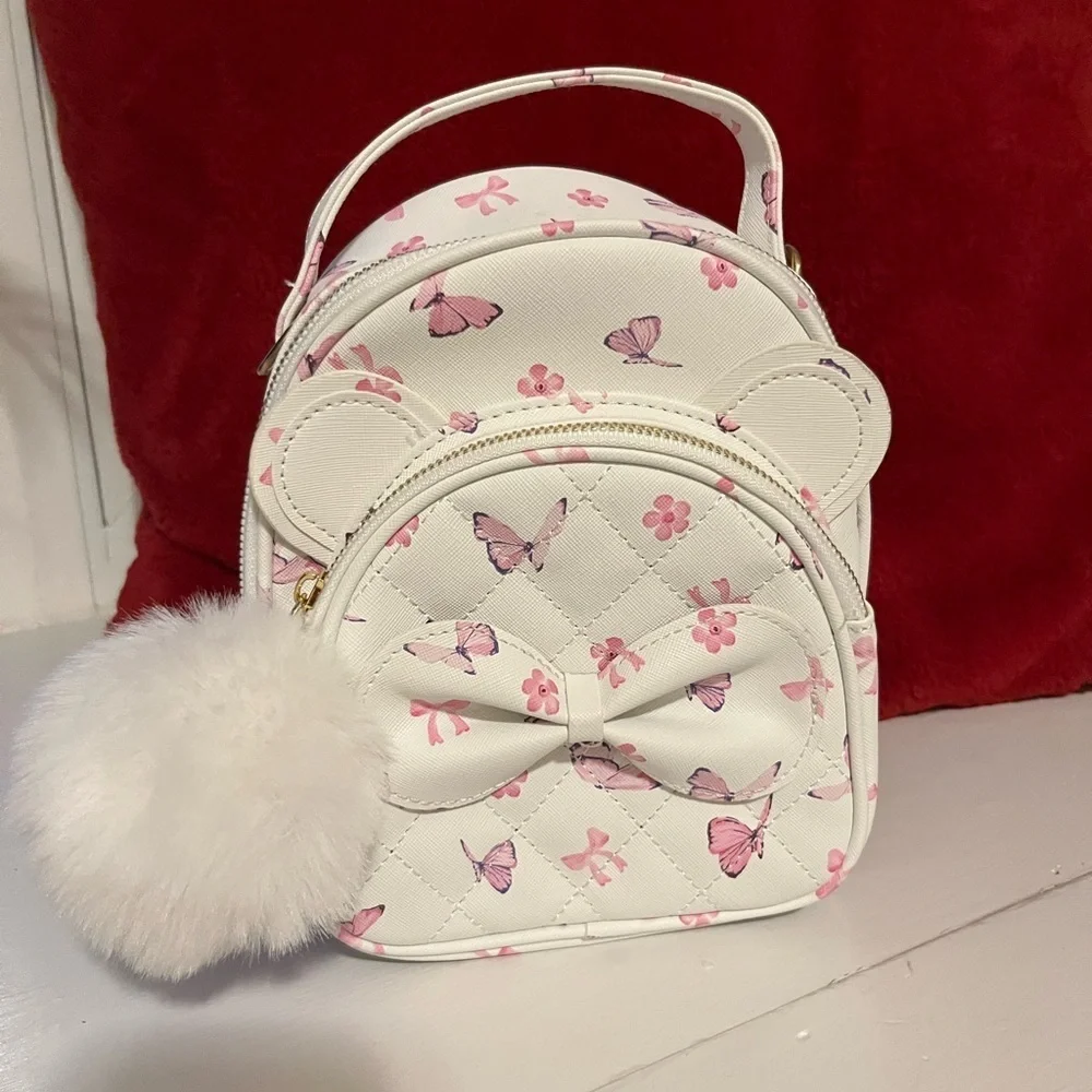 NWT Under One Sky Mini Butterfly Backpack with Bow & Pom Pom Charm